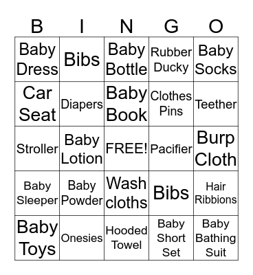 Amber's Baby Shower Bingo Card