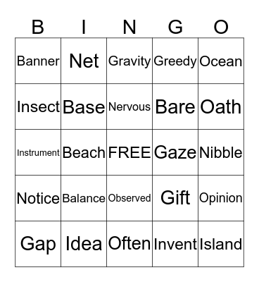 Vocabulary Bingo Card