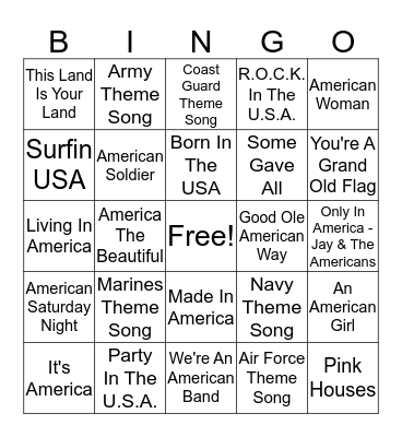 PATRIOTIC SONGS Bingo Card