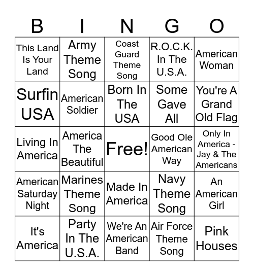 PATRIOTIC SONGS Bingo Card