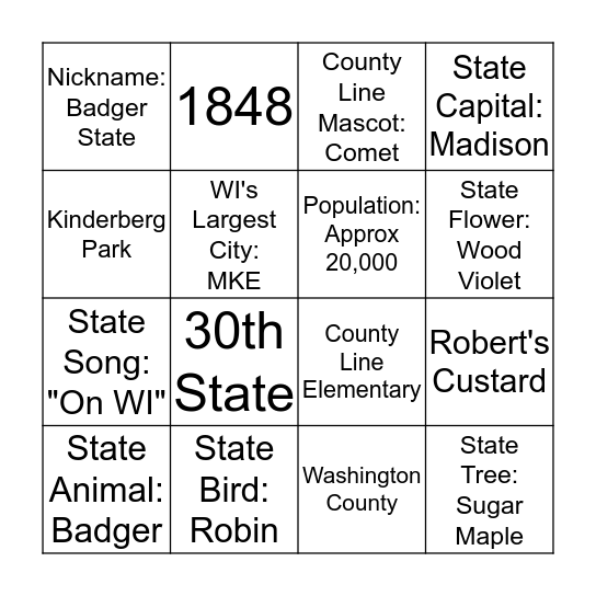Wisconsin / Germantown Symbols Bingo Card