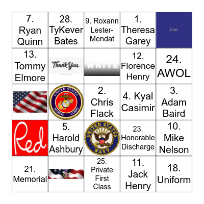 Veteran's Day BINGO Card