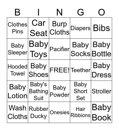 Amber's Baby Shower Bingo Card