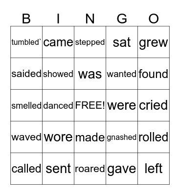 Past Tense Verbs Bingo Card
