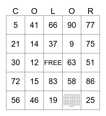 COLOR Bingo Card