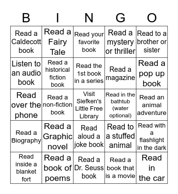 Sieken's Winter Reading Challenge Bingo Card