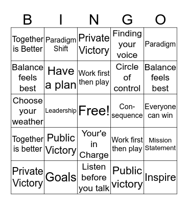 7 Habits Bingo Card