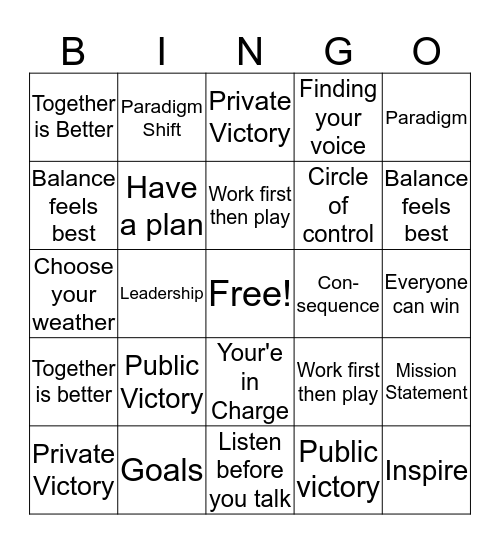 7 Habits Bingo Card