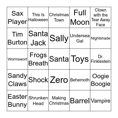 The Nightmare Before Christmas Bingo Card