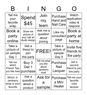 Jamberry BINGO Card