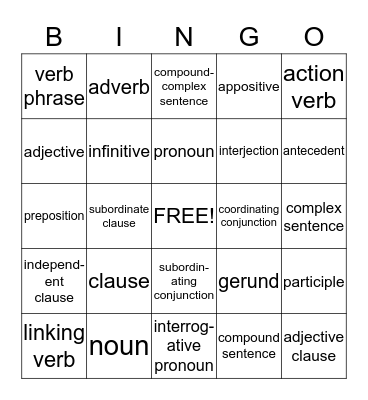 Language Terms Bingo Card