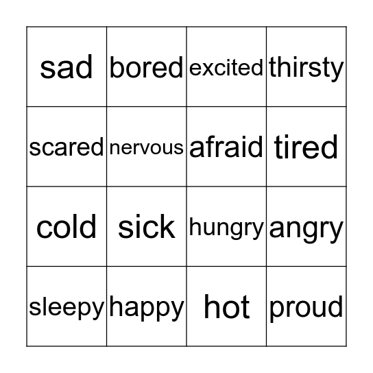 Feelings Bingo! Bingo Card