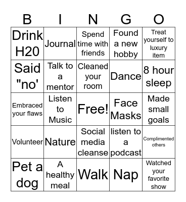 Self care Bingo Card