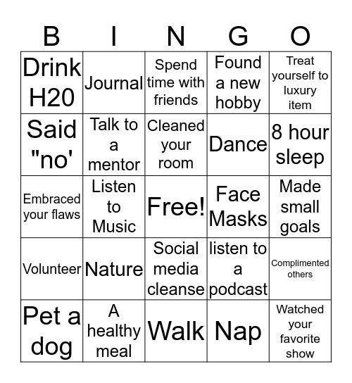 Self care Bingo Card