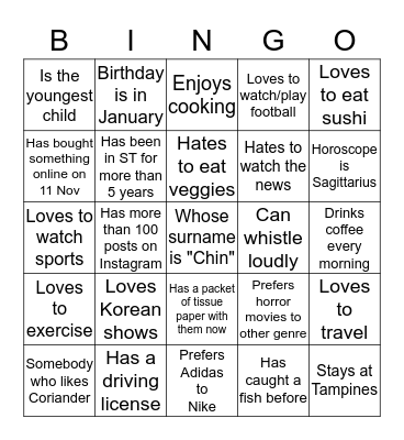 Get to Know You Bingo Card