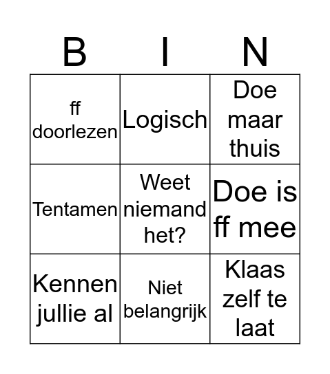 Klaas Bingo Card