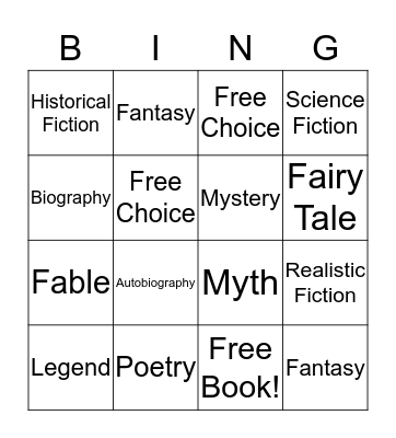 Genre Bingo Card