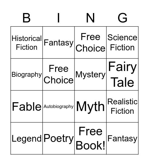 Genre Bingo Card