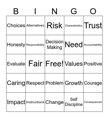Decision Making Bingo Card