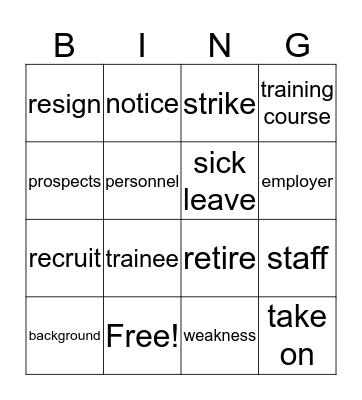 Employment Vocabulary Bingo Card