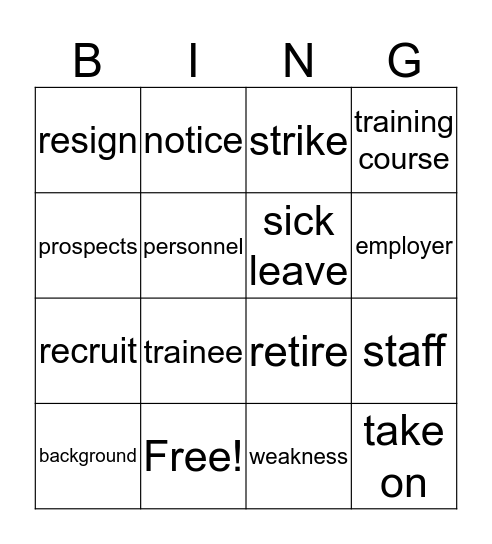 Employment Vocabulary Bingo Card