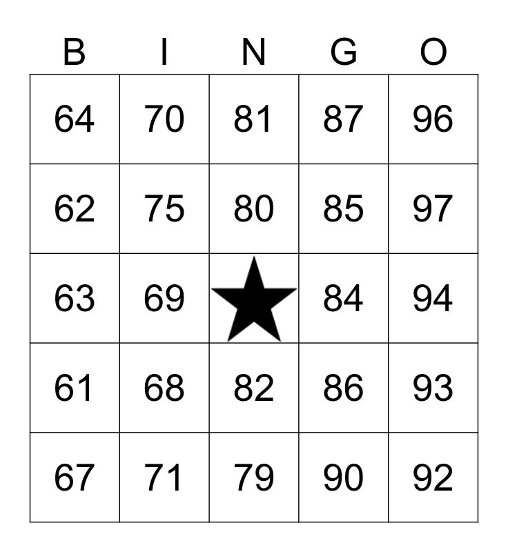 Play NUMBERS 60-100 Online | BingoBaker