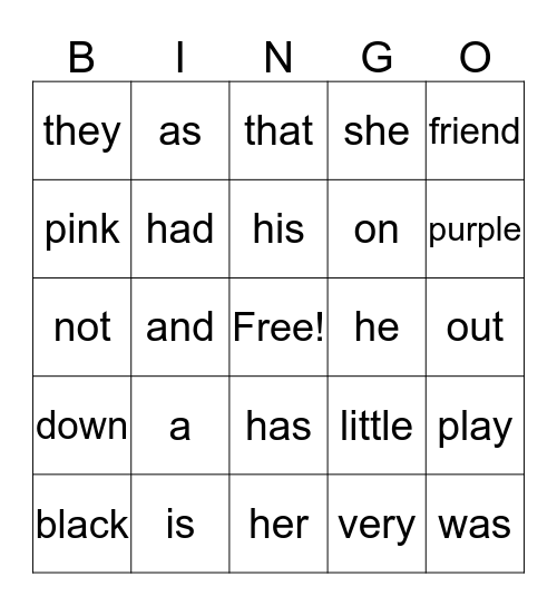 Yellow and Lt. Green Bubblegum Words Bingo Card