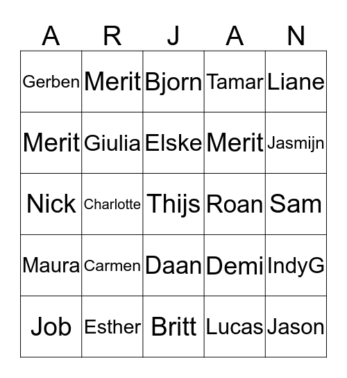 Meester Arjan afscheid Bingo! Bingo Card