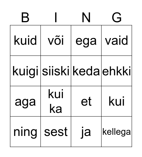 Kas sõna ees käib koma? Bingo Card