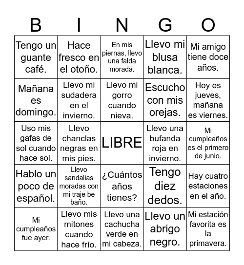 Más Repaso Bingo Card