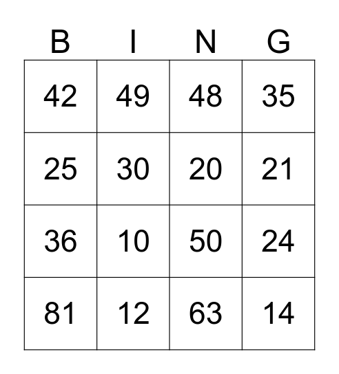 Korrutamine Bingo Card