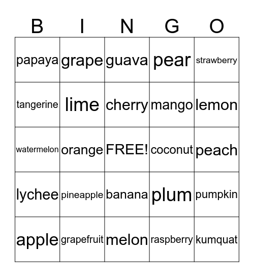 FRUITS! Bingo Card