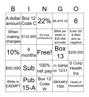 Payroll YE Bingo Card