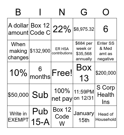 Payroll YE Bingo Card