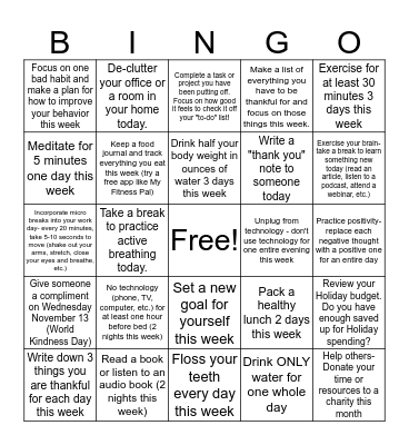 Fall Into Healthy Habits - Week 6 Bingo Card