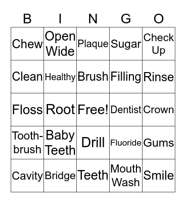 Oral Hygiene Bingo Card