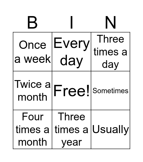 How often ?  Bingo Card