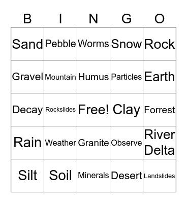 Soil and Rocks Bingo Card