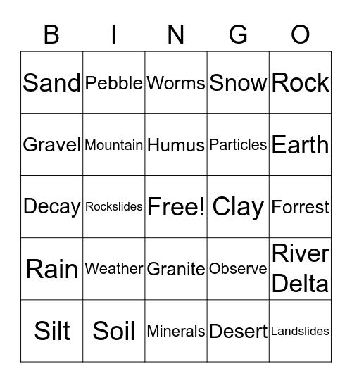 Soil and Rocks Bingo Card