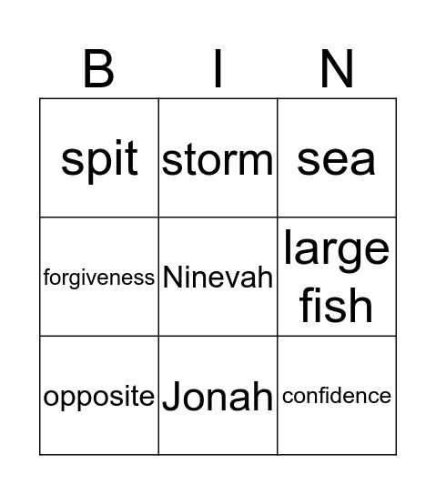 Jonah Bingo Card