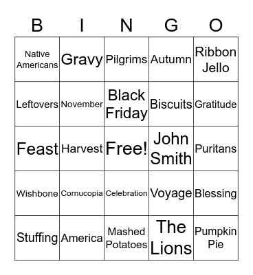 Thanksgiving Day Bingo Card