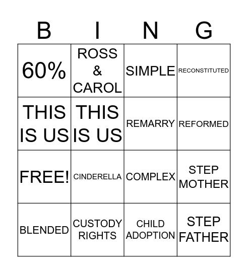 STEPFAMILIES Bingo Card