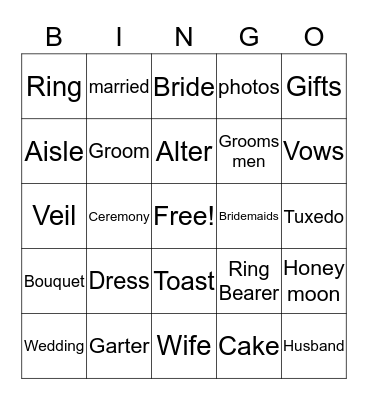 Bridal Bingo Card