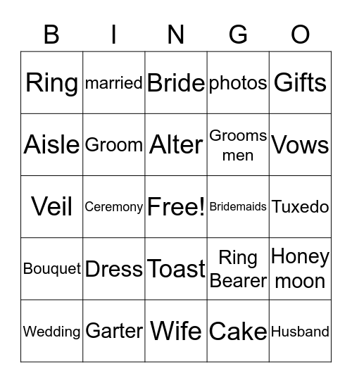 Bridal Bingo Card