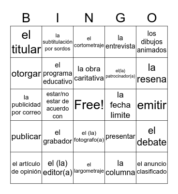 Spanish Bingo  Bingo Card