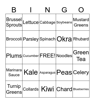 Vitamin K rich foods Bingo Card