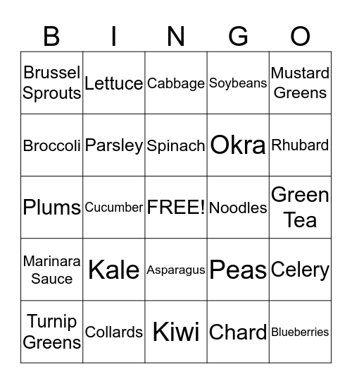 Vitamin K rich foods Bingo Card