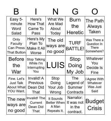 Untitled Bingo Card
