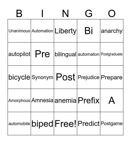 Unit 1 and 6 review Bingo Card