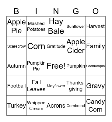 Thanksgiving/Fall Bingo! Bingo Card